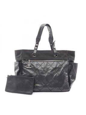 Chanel Tote Paris Biarritz GM Black Canvas Leather GM
